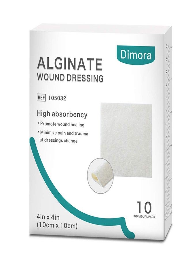 Dimora Calcium Alginate Wound Dressing, 4'' x 4'' Patches,10 Individual Sterile Pads, Soft and Highly Absorbent Dressing Gauze, Non-Stick Padding - Image 1